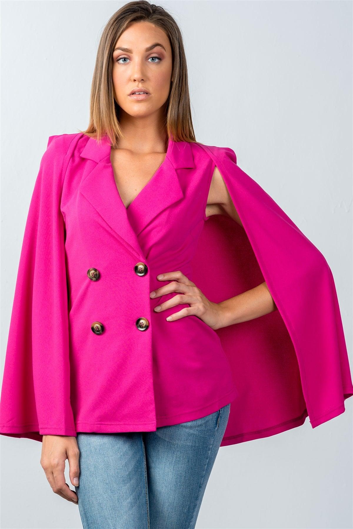 Magenta Double Breasted Cape Blazer / 2-2-2