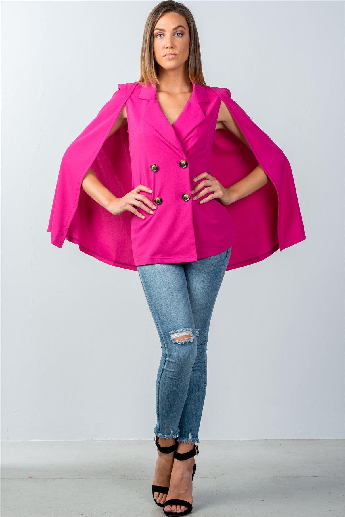 Magenta Double Breasted Cape Blazer / 2-2-2