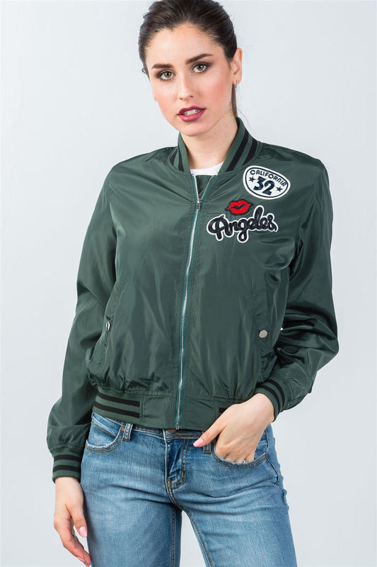 Dark Green Patch Bomber Jacket / 2-2-2