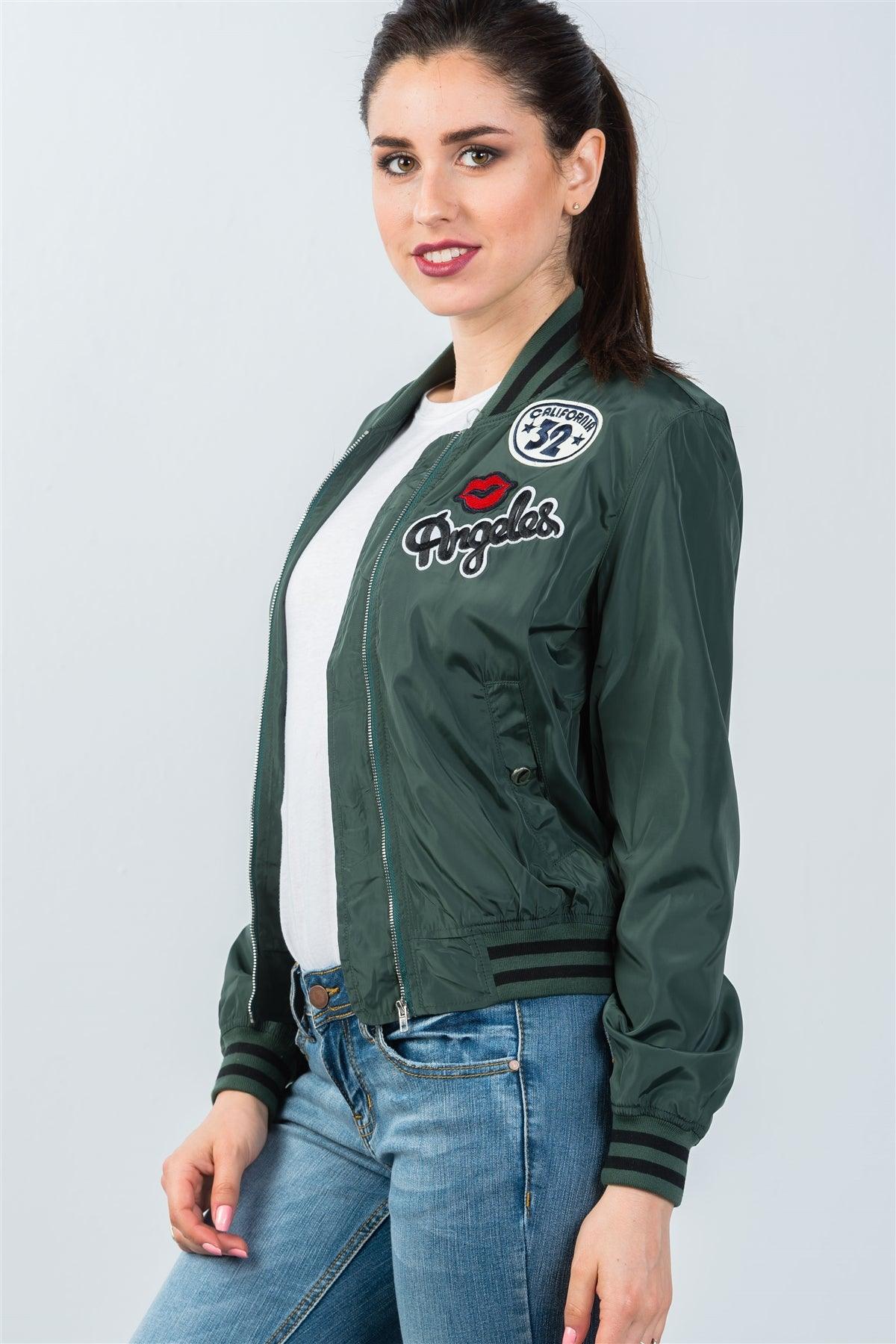 Dark Green Patch Bomber Jacket / 2-2-2