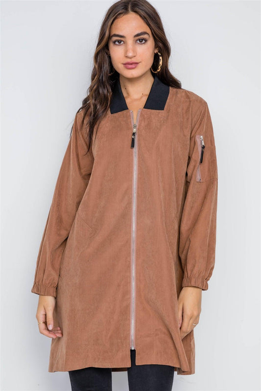 Brown Lightweight Zip-Front Long Sleeve Jacket /2-2-2