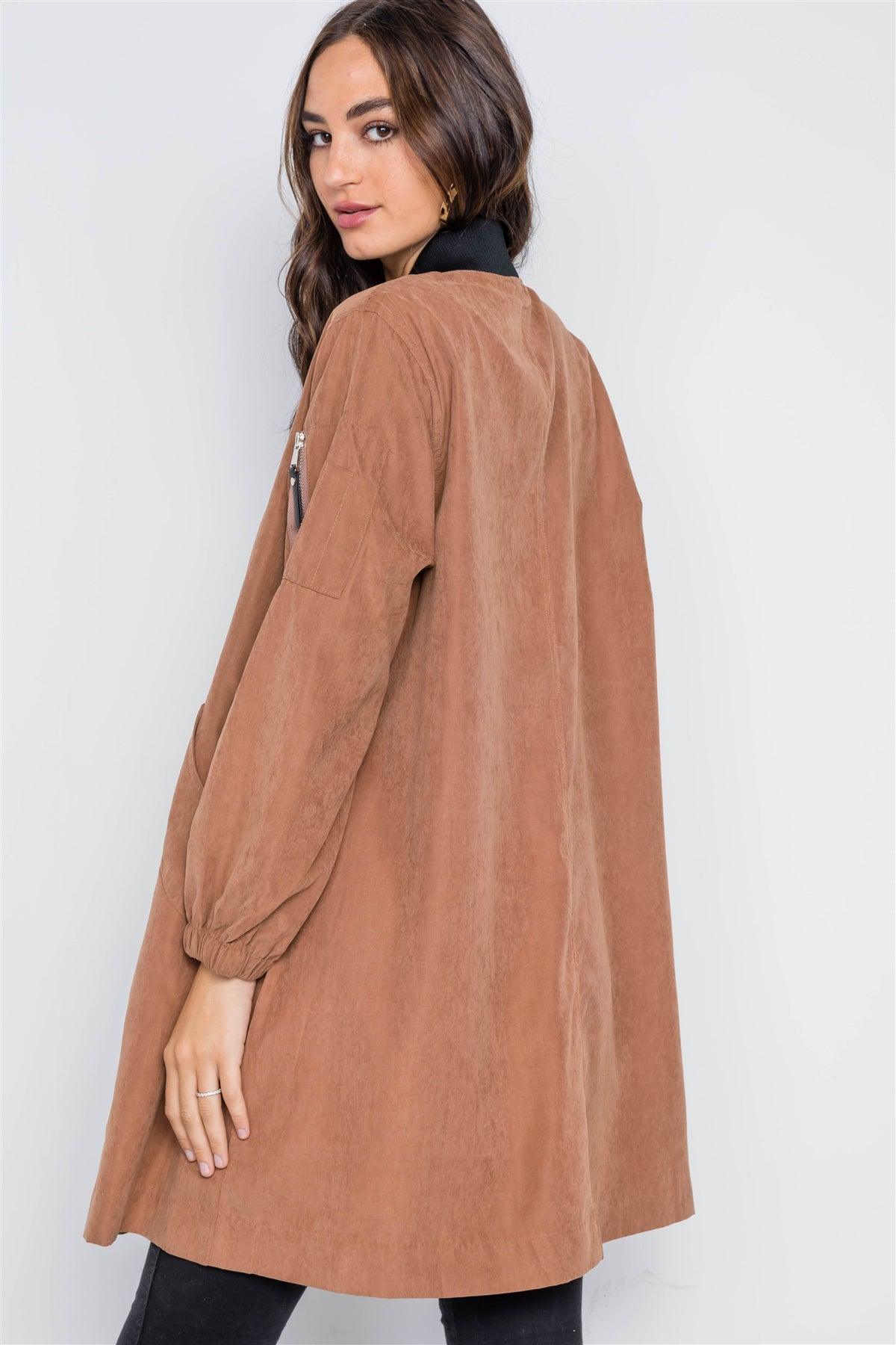 Brown Lightweight Zip-Front Long Sleeve Jacket /2-2-2