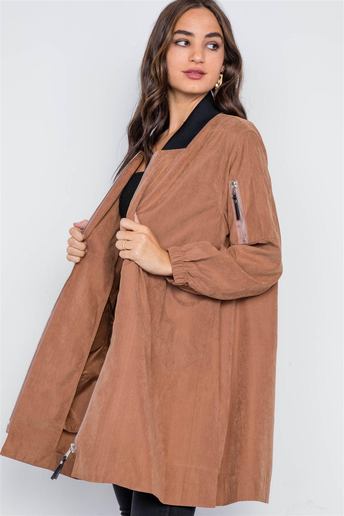 Brown Lightweight Zip-Front Long Sleeve Jacket /2-2-2