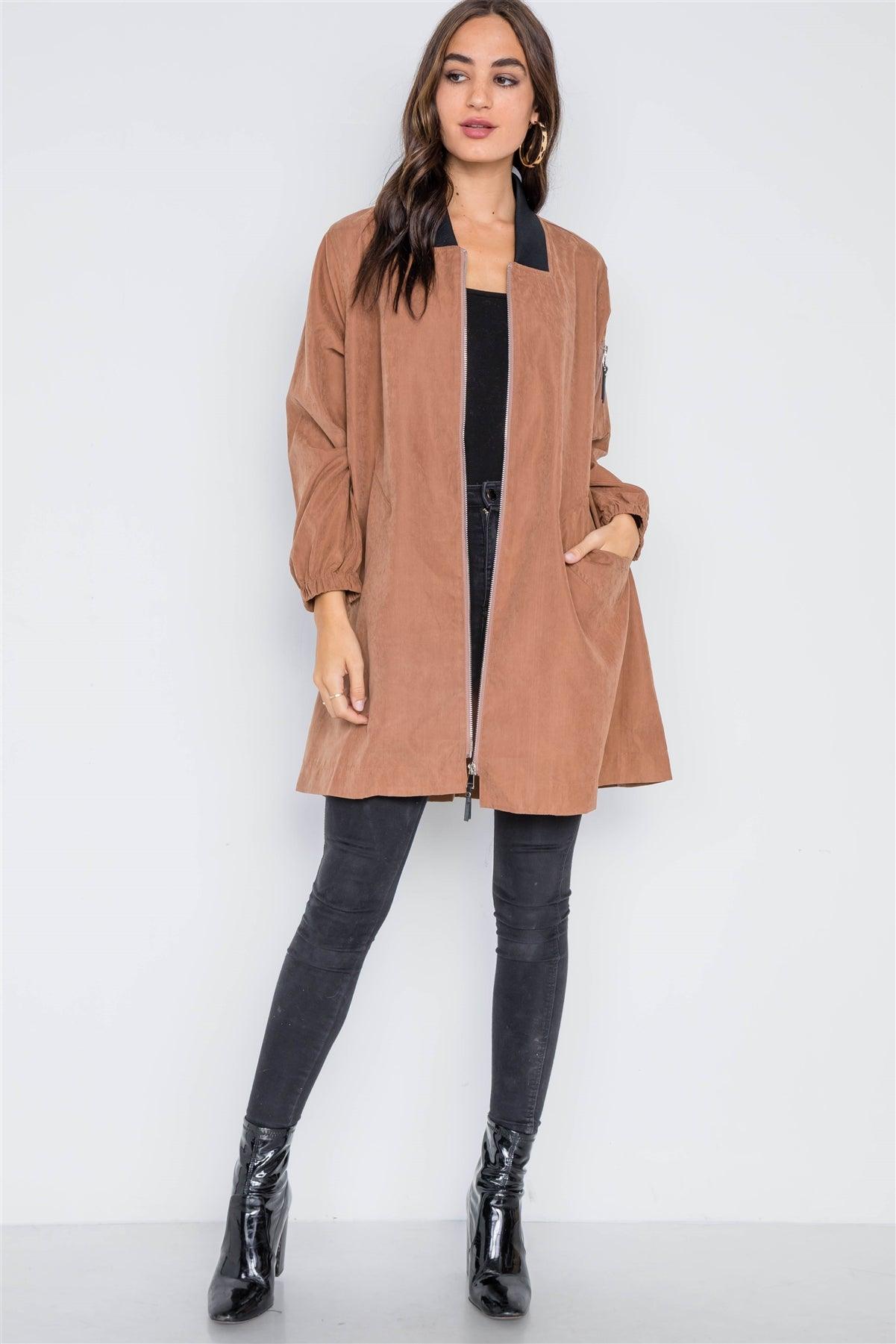 Brown Lightweight Zip-Front Long Sleeve Jacket /2-2-2