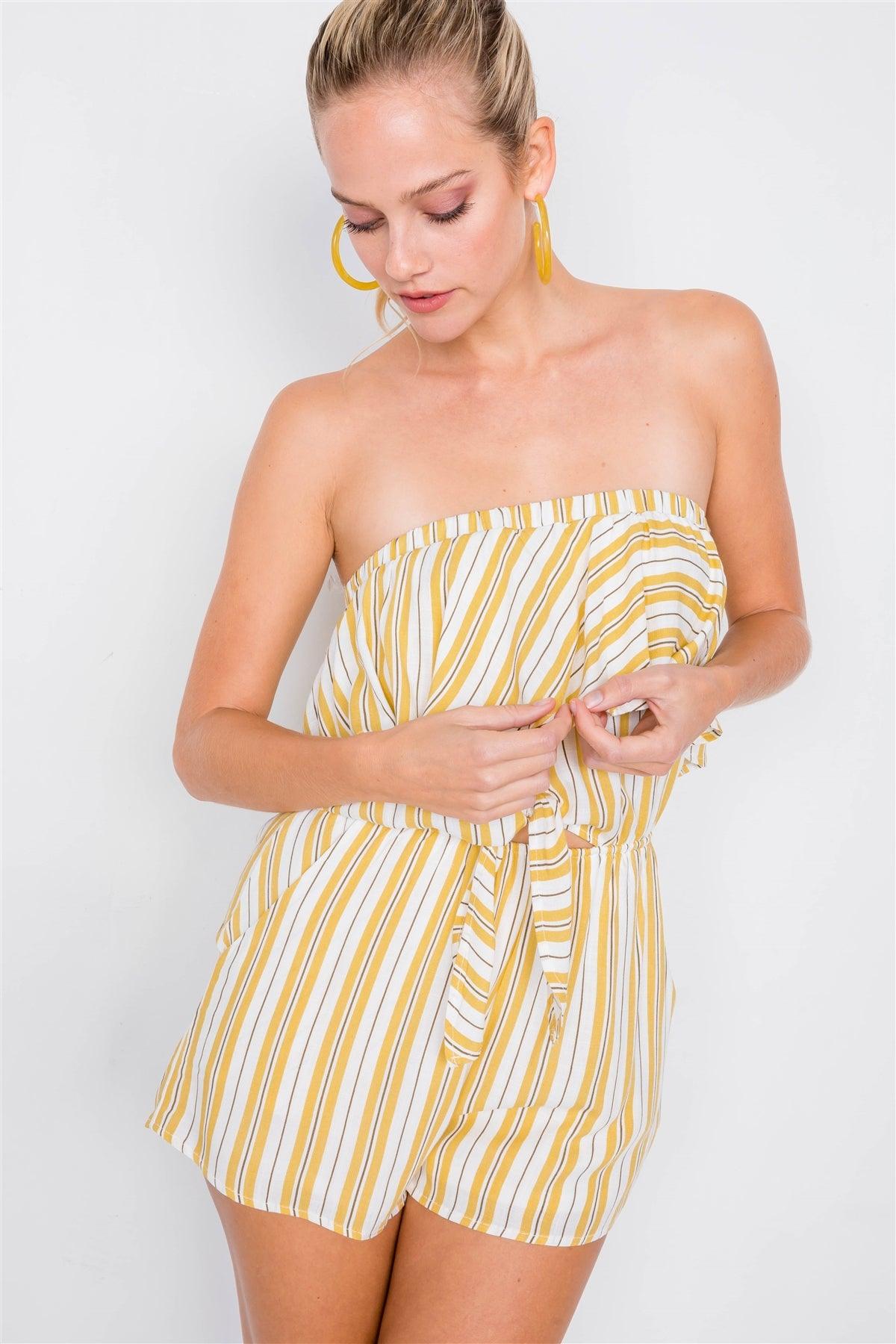 Lime Sleeveless Striped Bow Romper /3-1-1