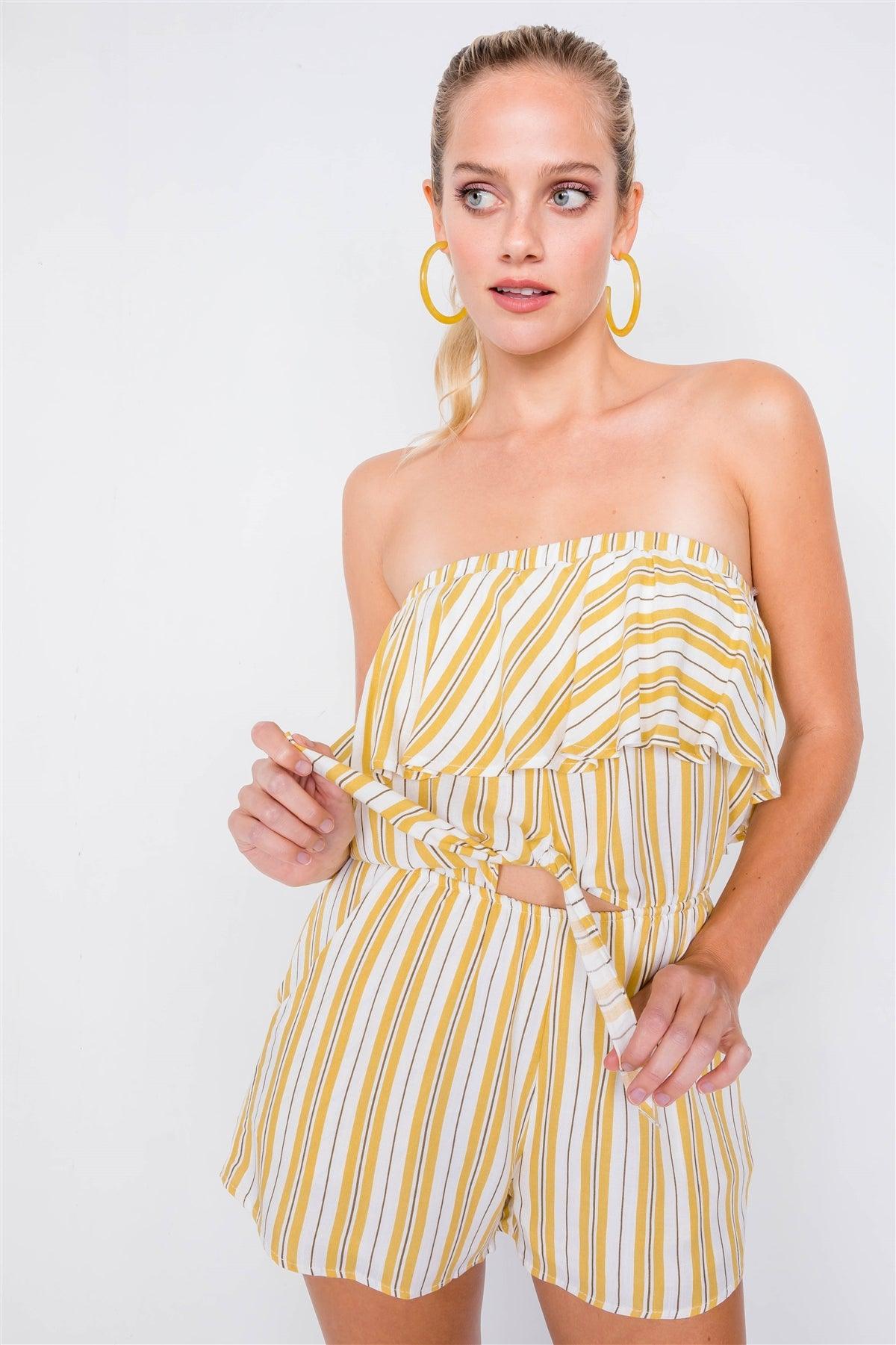 Lime Sleeveless Striped Bow Romper /3-2-1