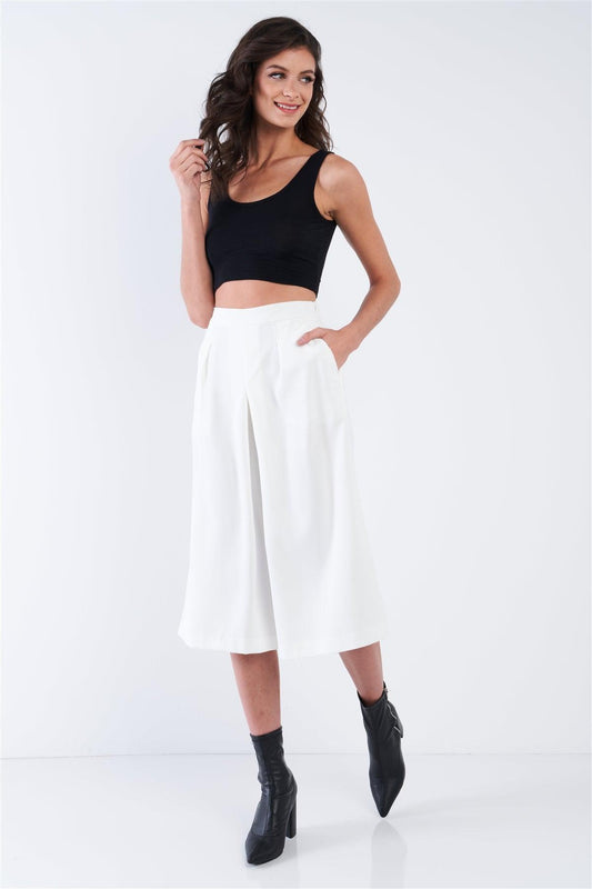 Off-White High Waisted Front Center Pleated Wide Leg Gaucho Pants /2-2-2