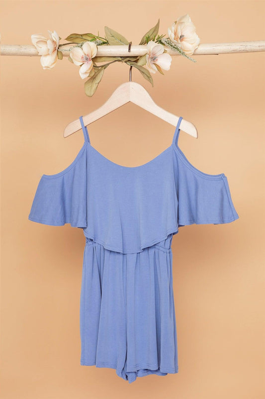 Girls Blue Cold Shoulder Cami Romper /2-1-1