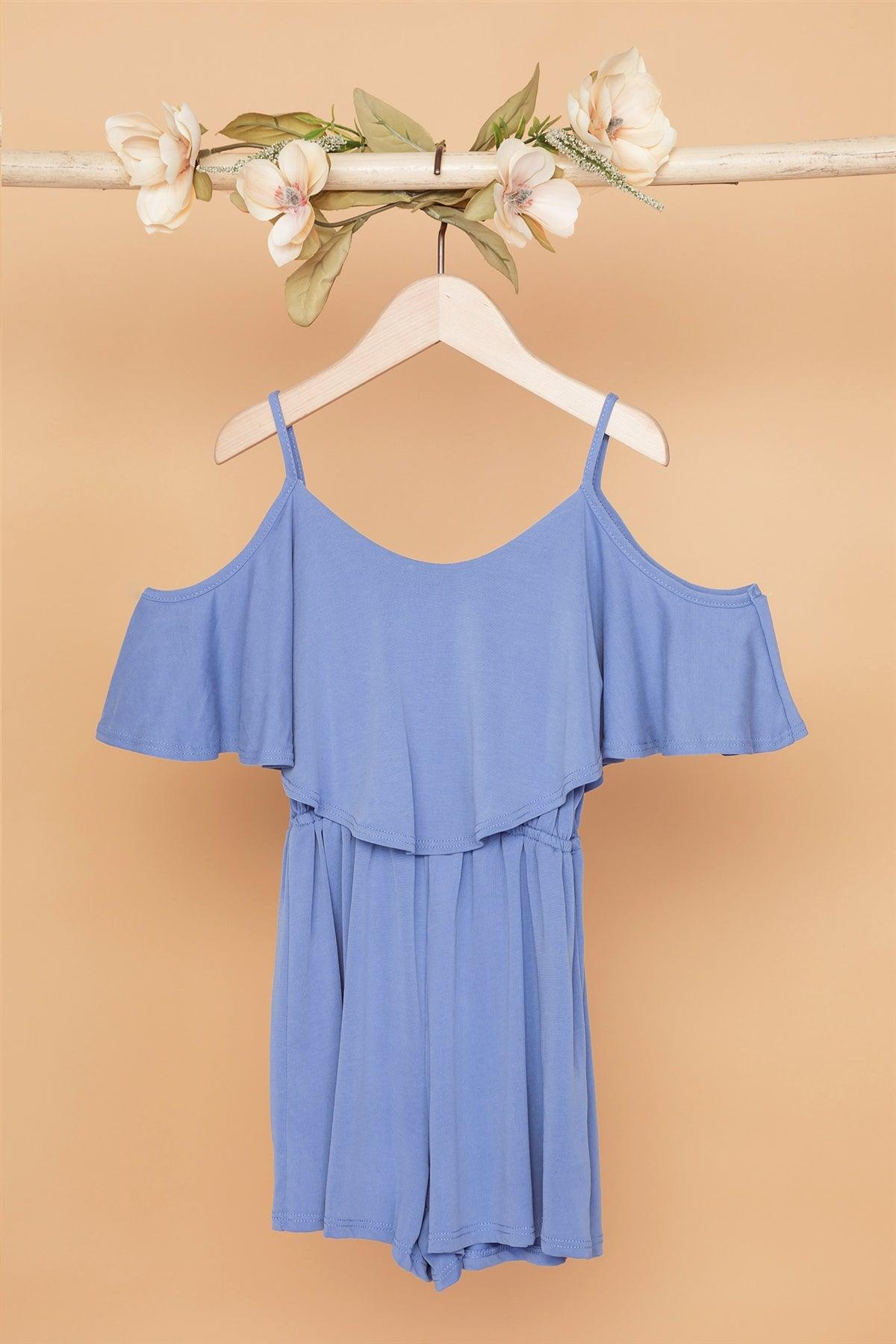 Girls Blue Cold Shoulder Cami Romper /1-2-1