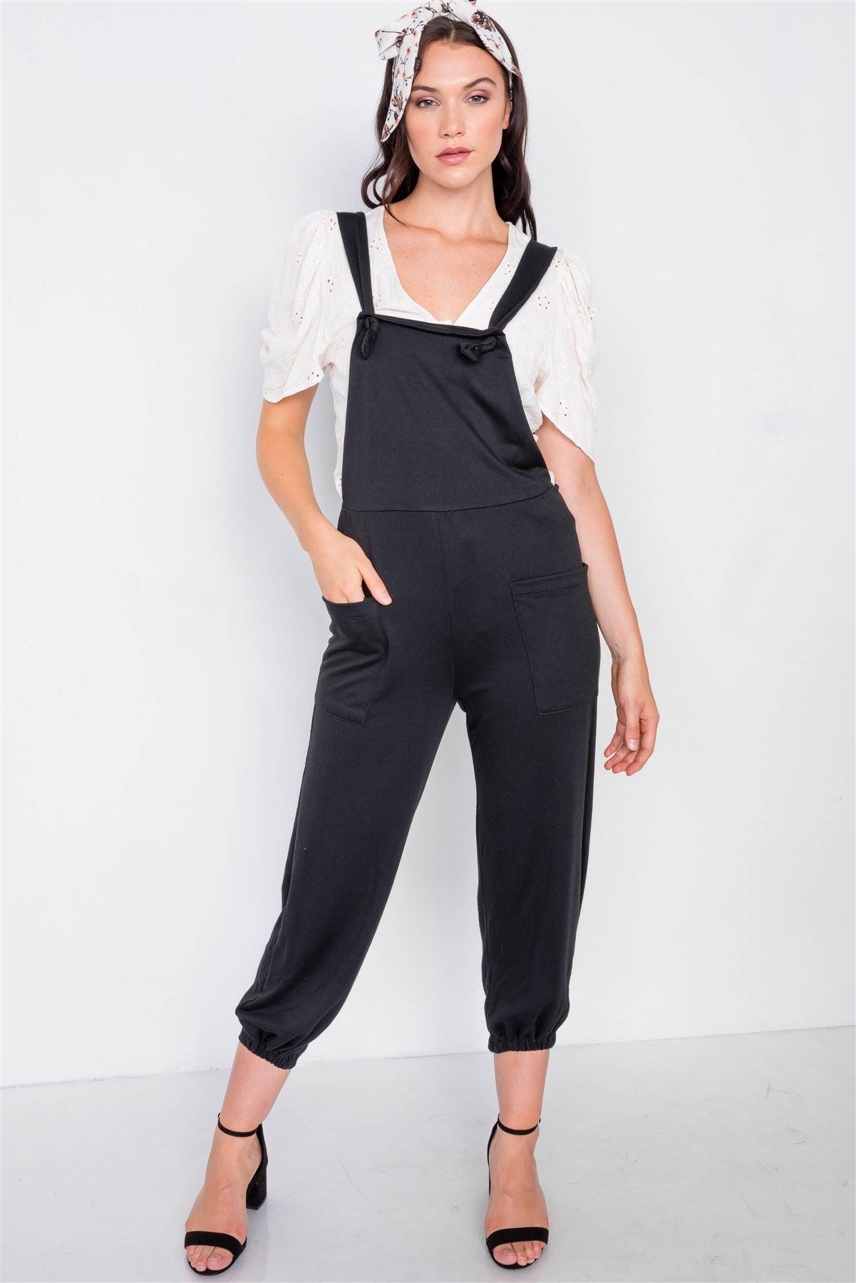 Black Casual Cinched Adjustable Overalls  /2-2-2