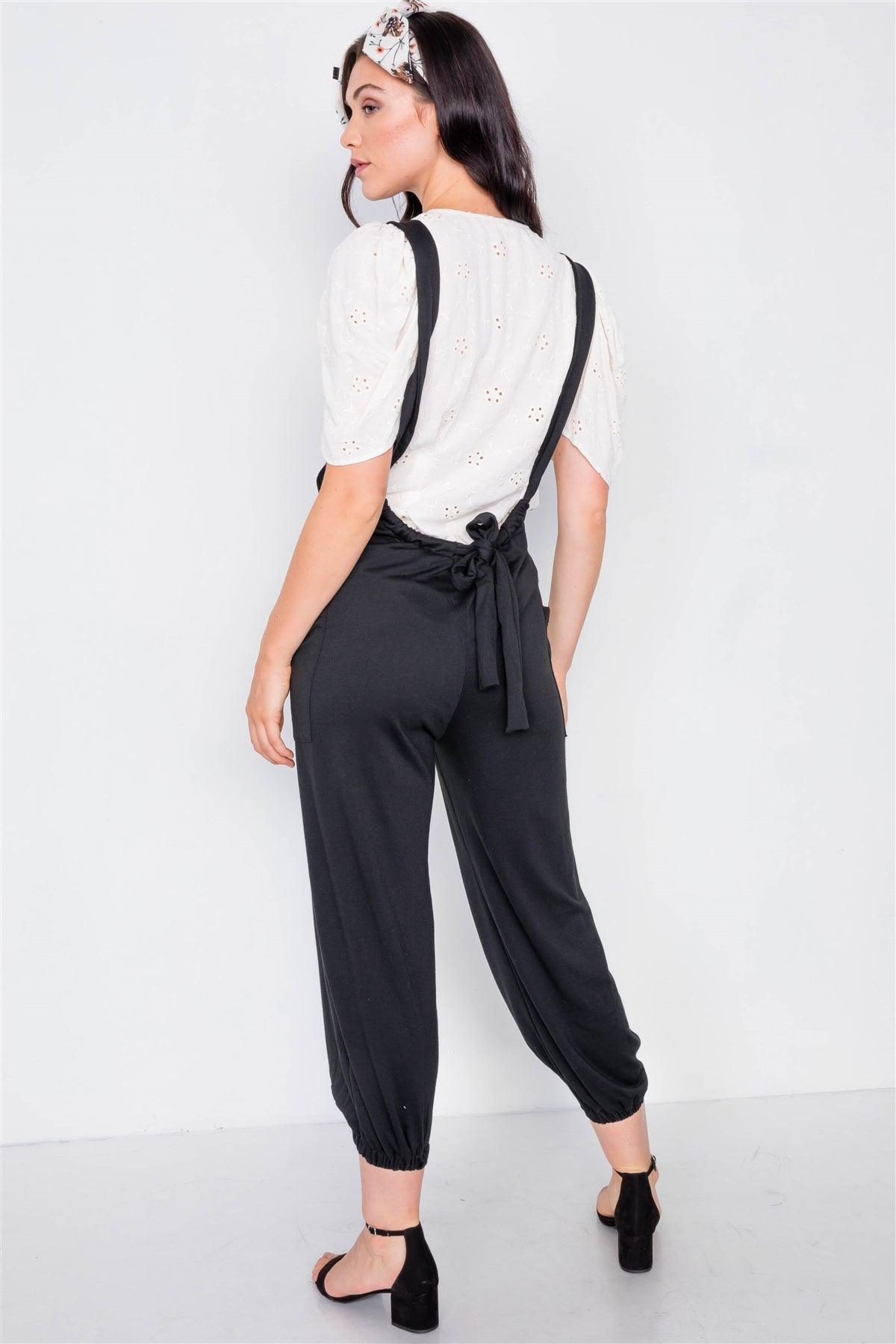 Black Casual Cinched Adjustable Overalls  /2-2-2