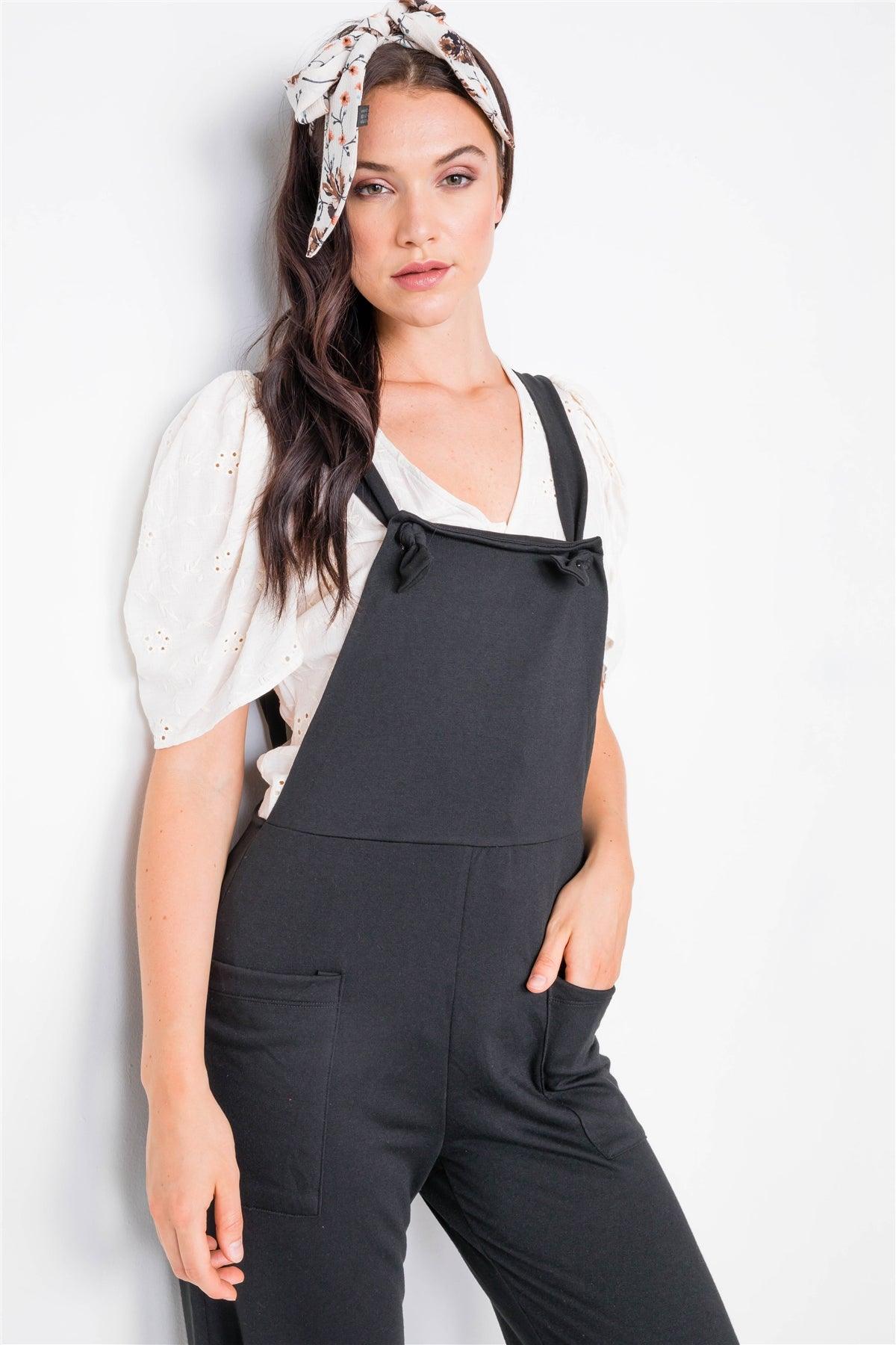 Black Casual Cinched Adjustable Overalls  /2-2-2