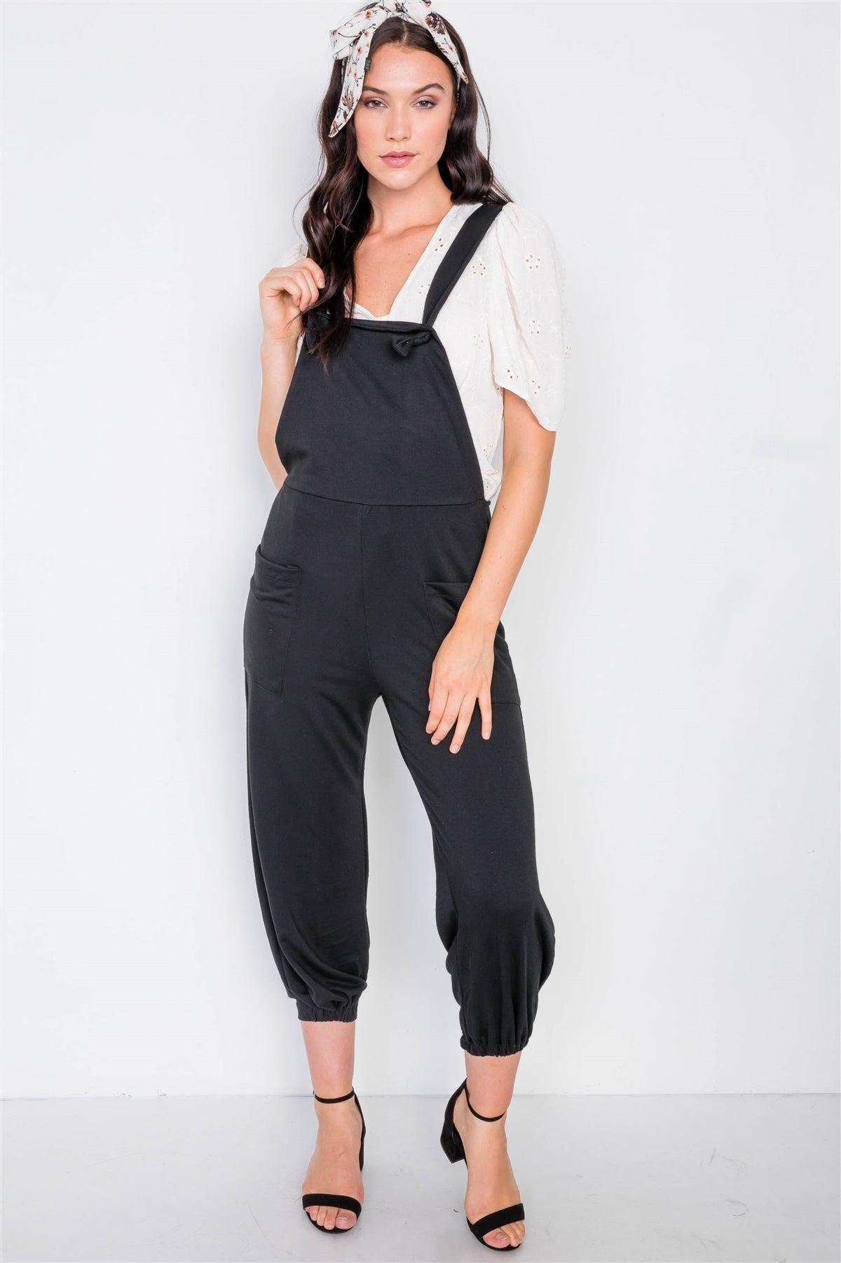 Black Casual Cinched Adjustable Overalls  /2-2-2