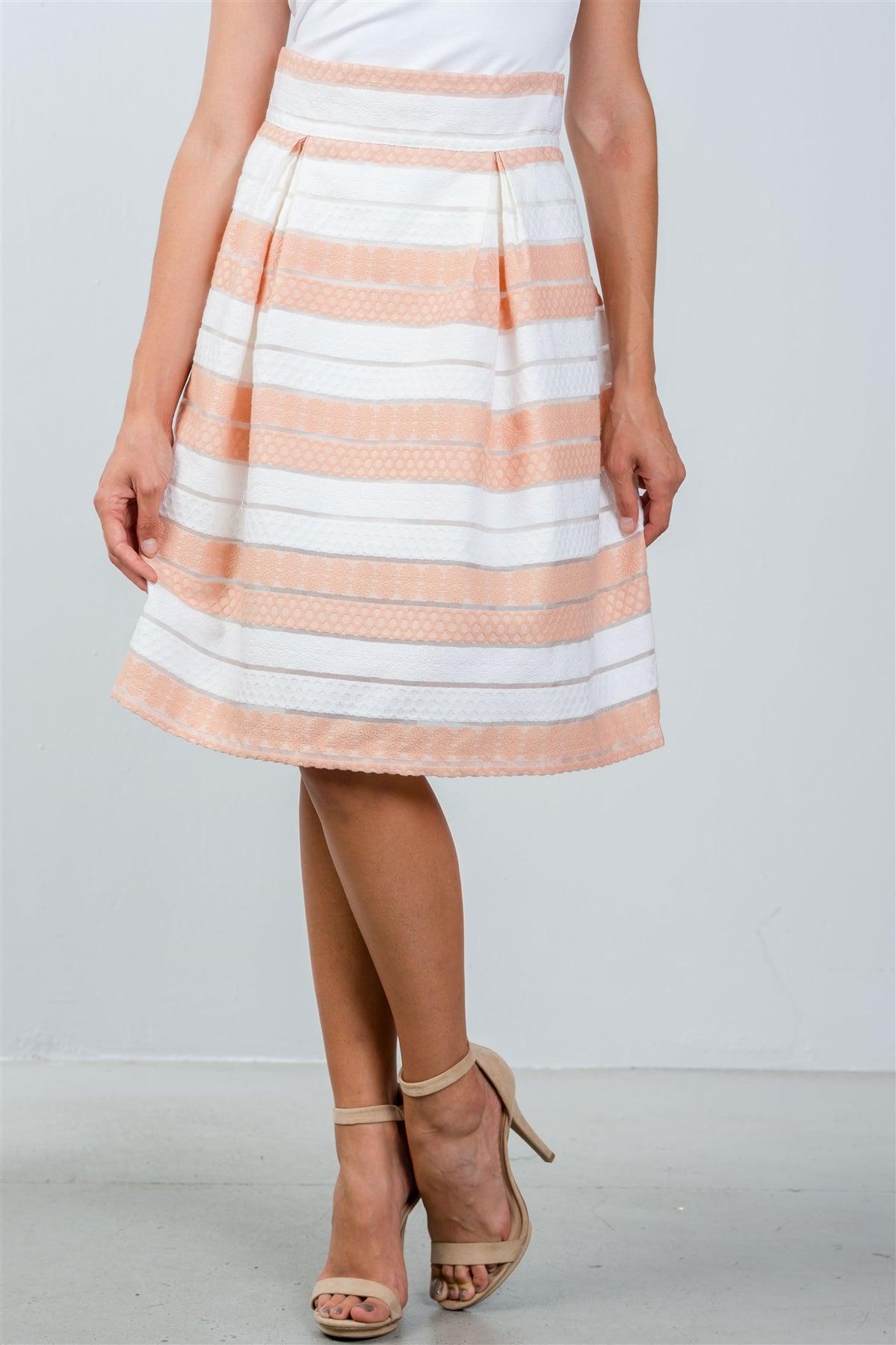 Peach Sheer Stripe Midi Skirt / 2-2-2