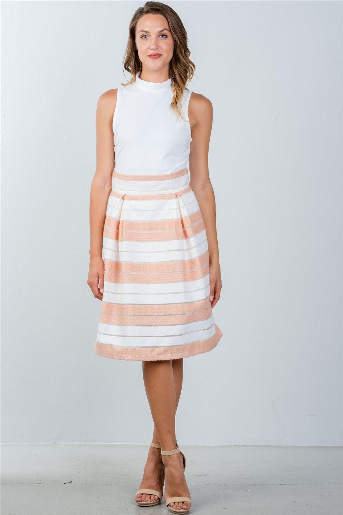 Peach Sheer Stripe Midi Skirt / 2-2-2