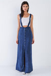 Navy Adjustable Overall Acid Washed Maxi Skirt /1-2-1