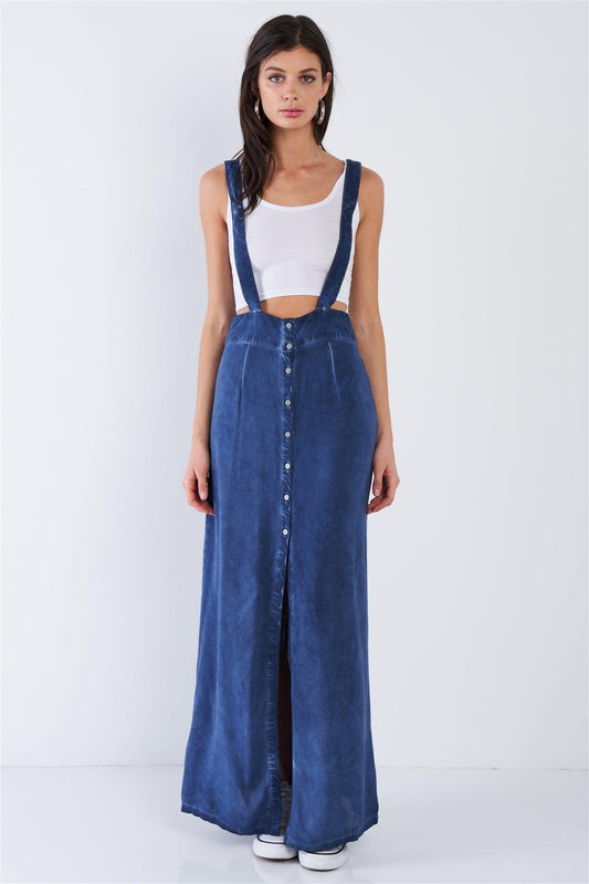 Navy Adjustable Overall Acid Washed Maxi Skirt /1-2-1