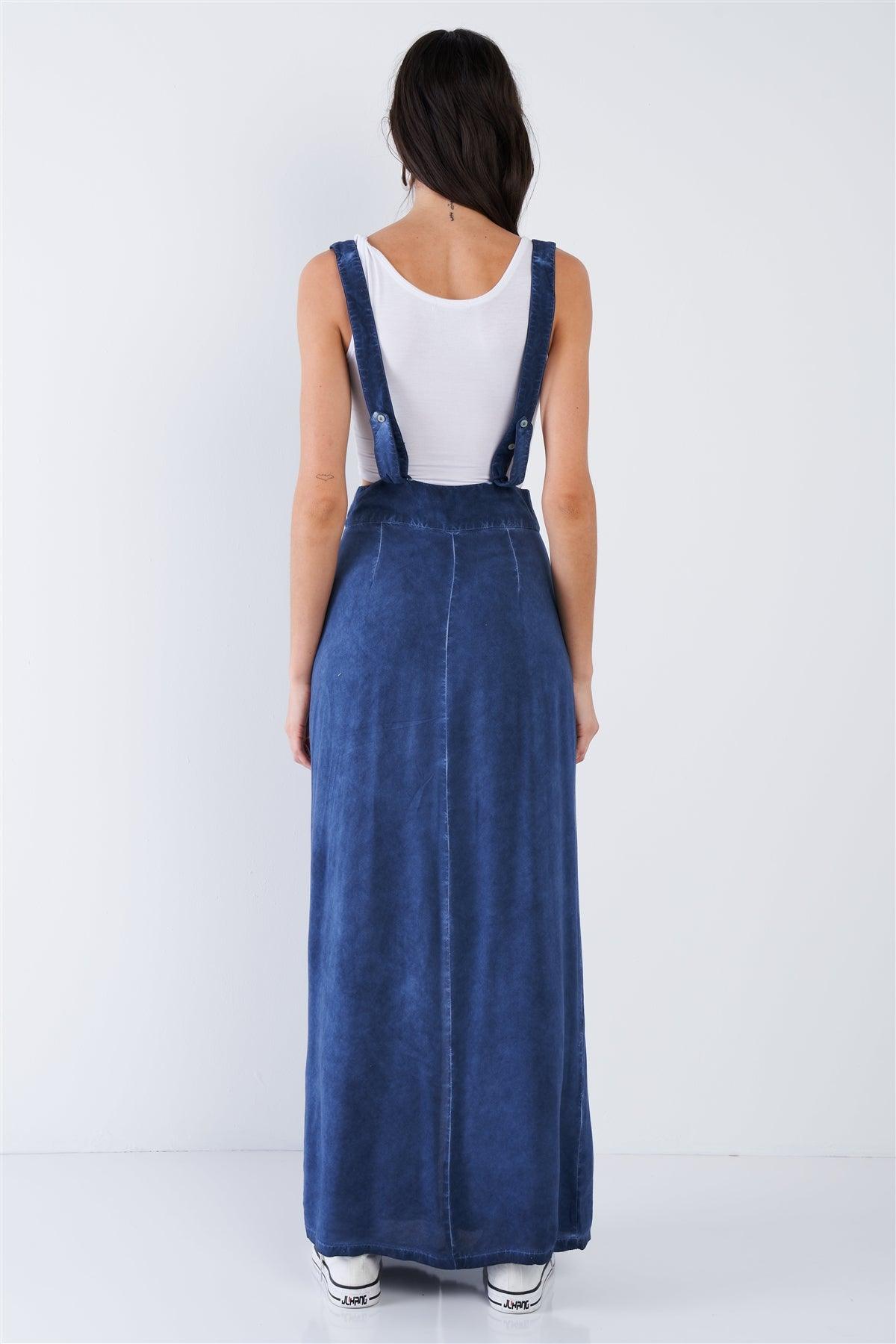 Navy Adjustable Overall Acid Washed Maxi Skirt /1-2-1