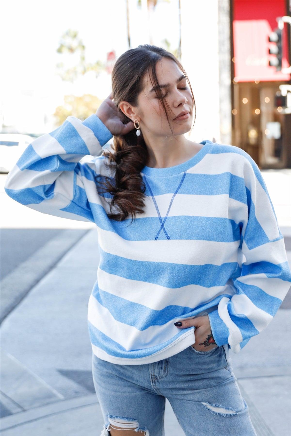 Blue & White Striped Blanket Blend Sweatshirt /2-2-2