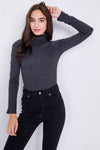 Charcoal Grey Solid Turtleneck Bodysuit /2-2-2