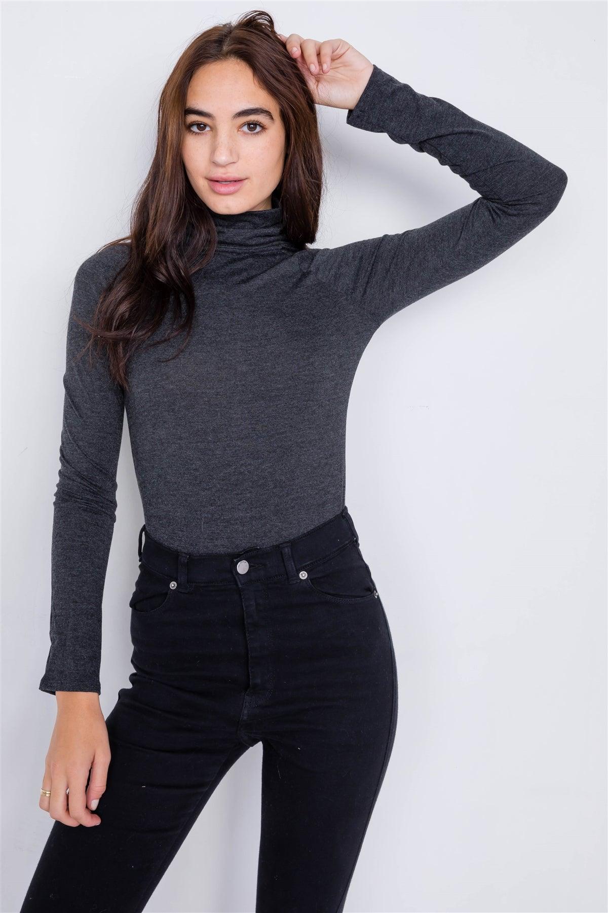 Charcoal Grey Solid Turtleneck Bodysuit /2-2-2