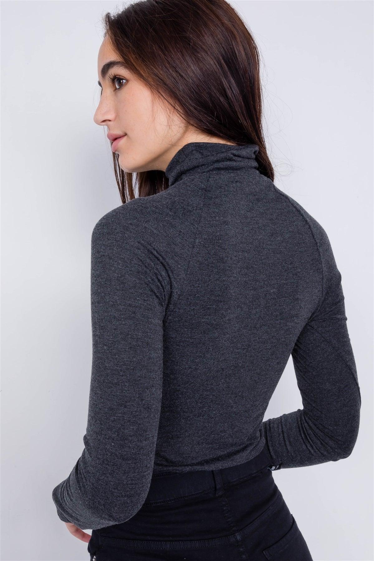 Charcoal Grey Solid Turtleneck Bodysuit /2-2-2