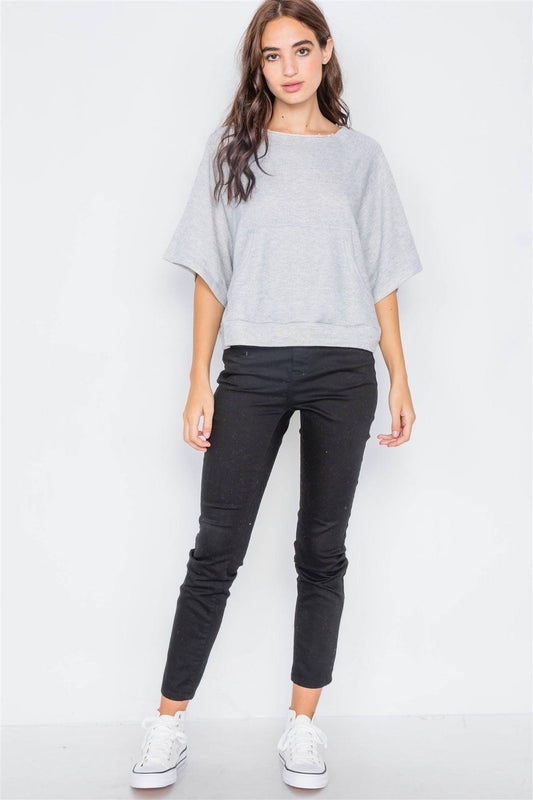 Heather Grey Raw Hem Neckline Relaxed Fit Sweater  /2-2