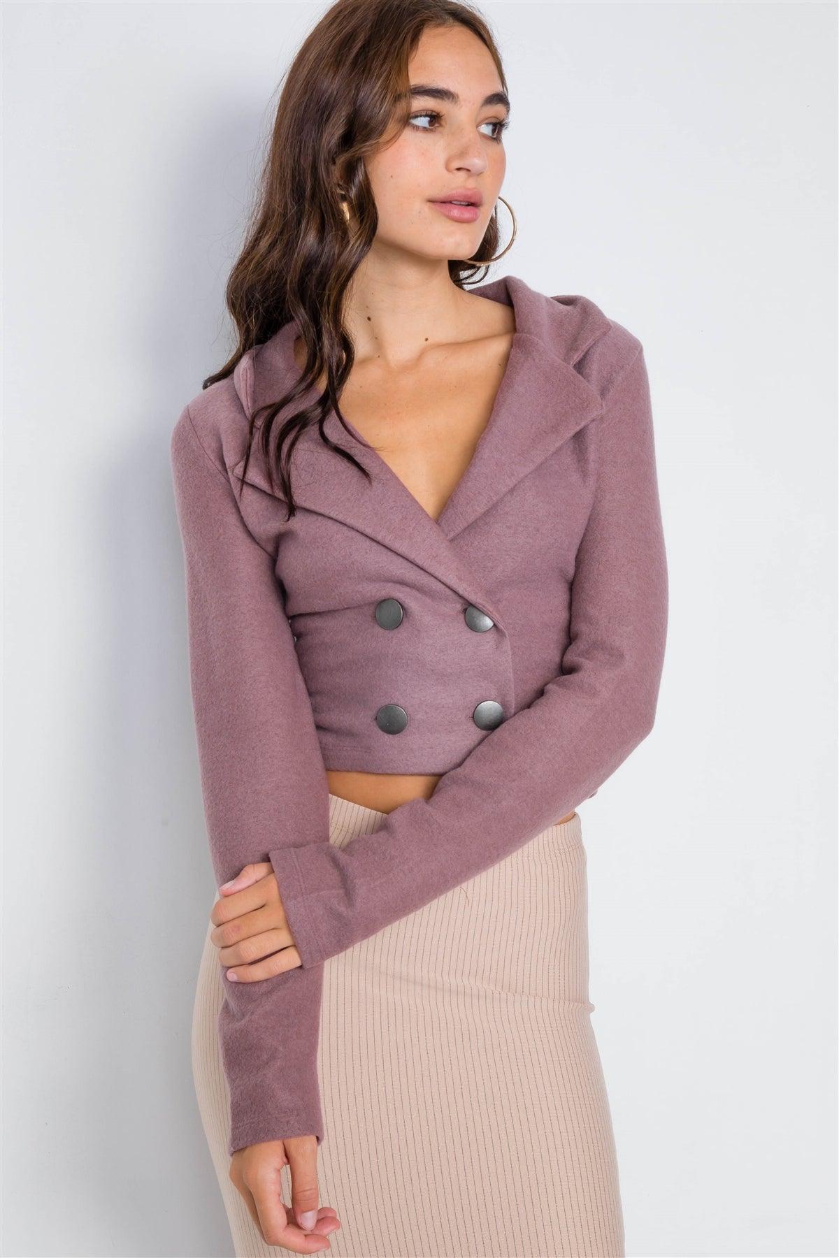 Mauve Double Breasted Peacoat Crop Jacket  /2-2-2