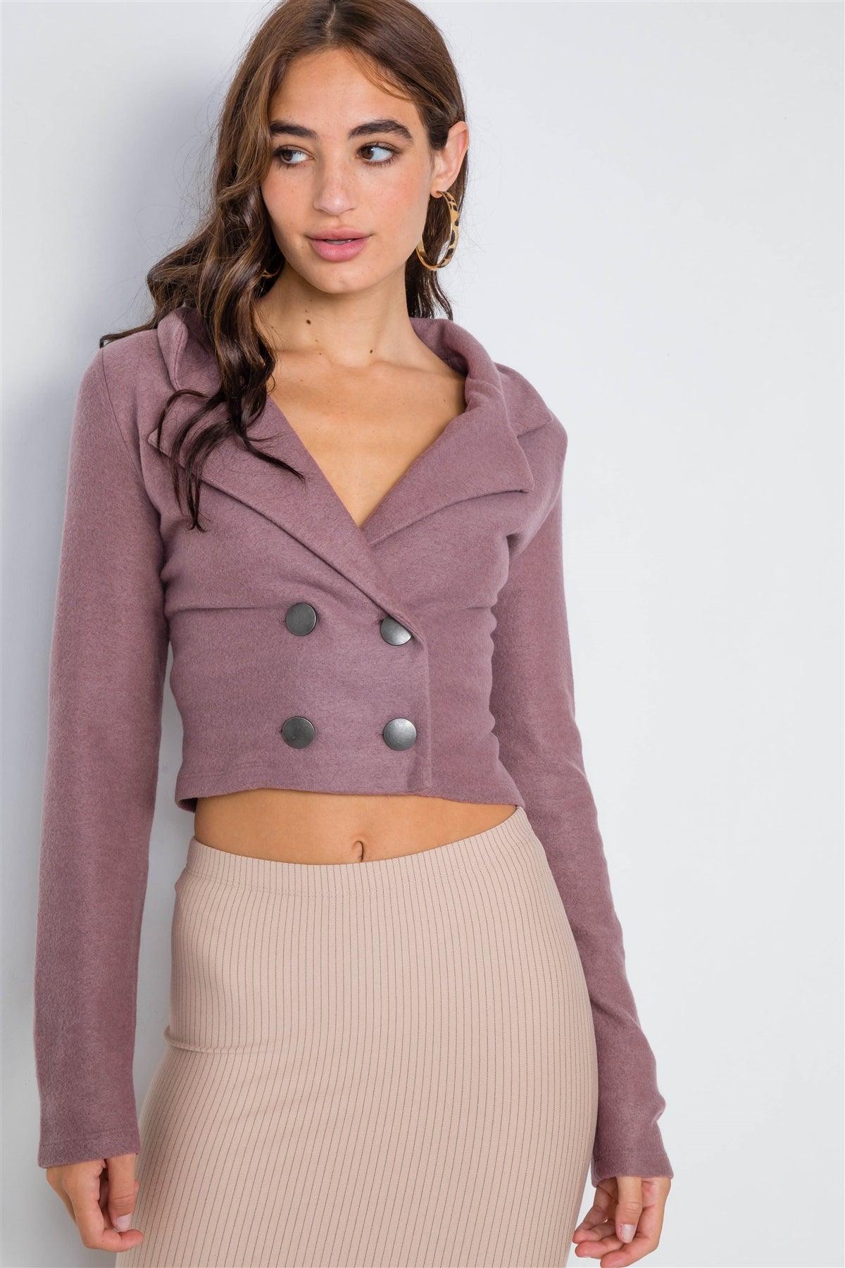 Mauve Double Breasted Peacoat Crop Jacket  /2-2-2