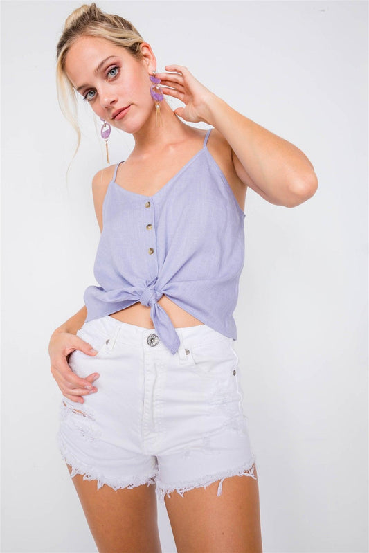 Lavender V-Neck Button Down Front Tie Cami Top /3-2-1