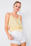 Lemon V-Neck Button Down Front Tie Cami Top /3-2-1