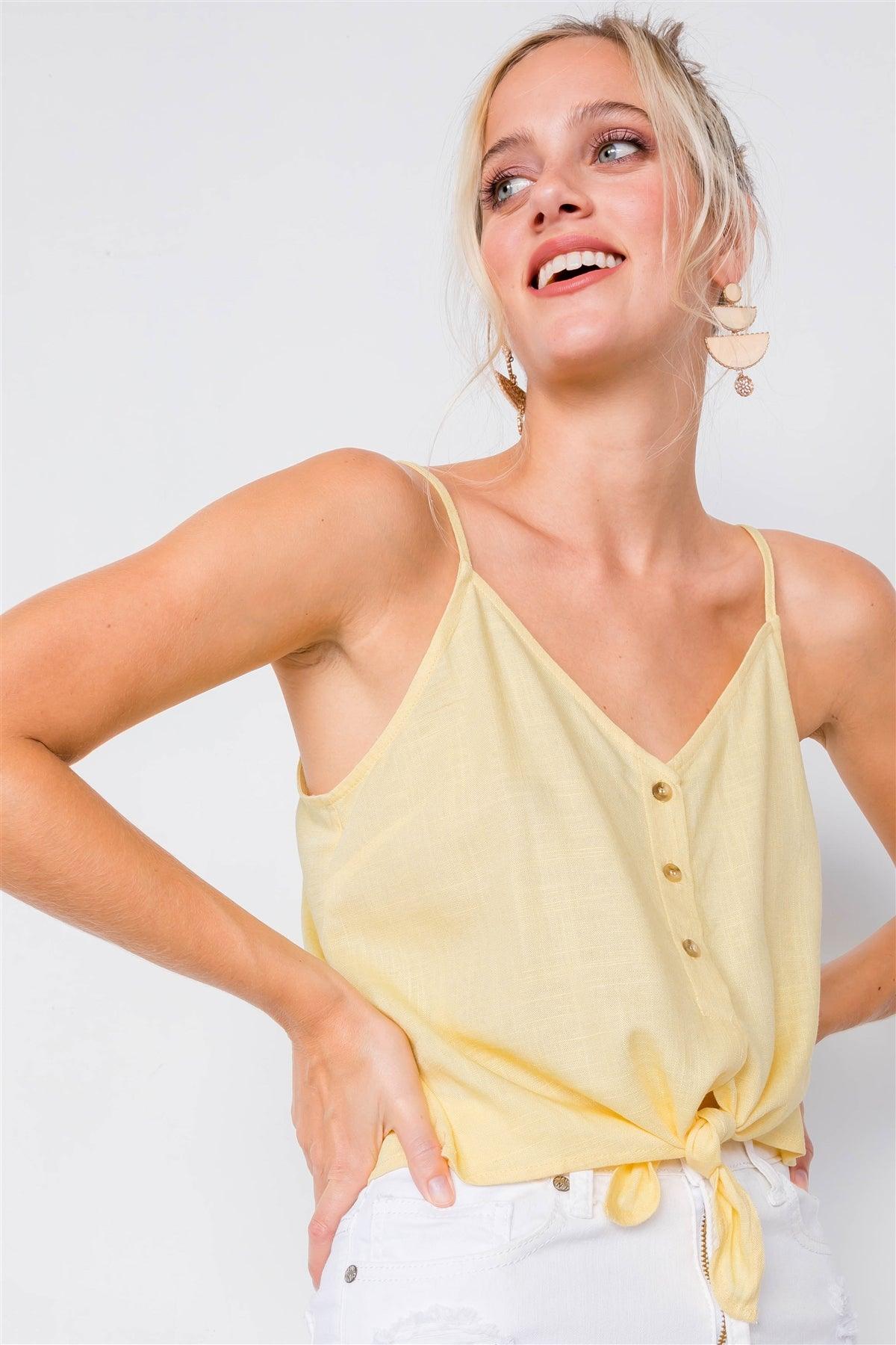 Lemon V-Neck Button Down Front Tie Cami Top /3-2-1