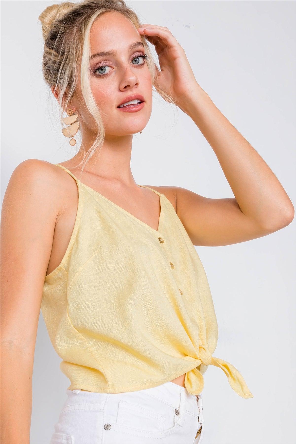 Lemon V-Neck Button Down Front Tie Cami Top /3-2-1