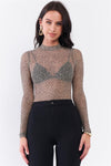 Taupe & Black Cheetah Sheer Mesh Mock Neck Long Sleeve Bodysuit /3-2-1