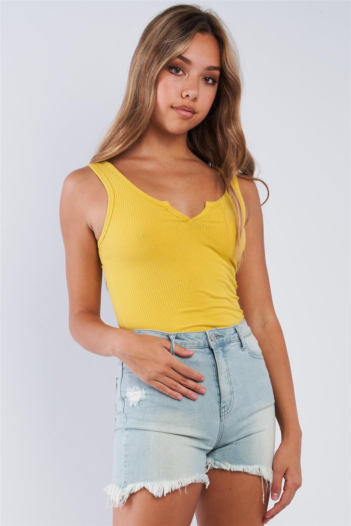 Mustard Yellow Ribbed Tank Top Bodysuit /3-2-1