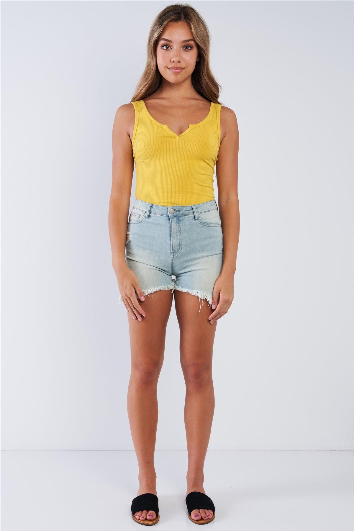 Mustard Yellow Ribbed Tank Top Bodysuit /3-2-1