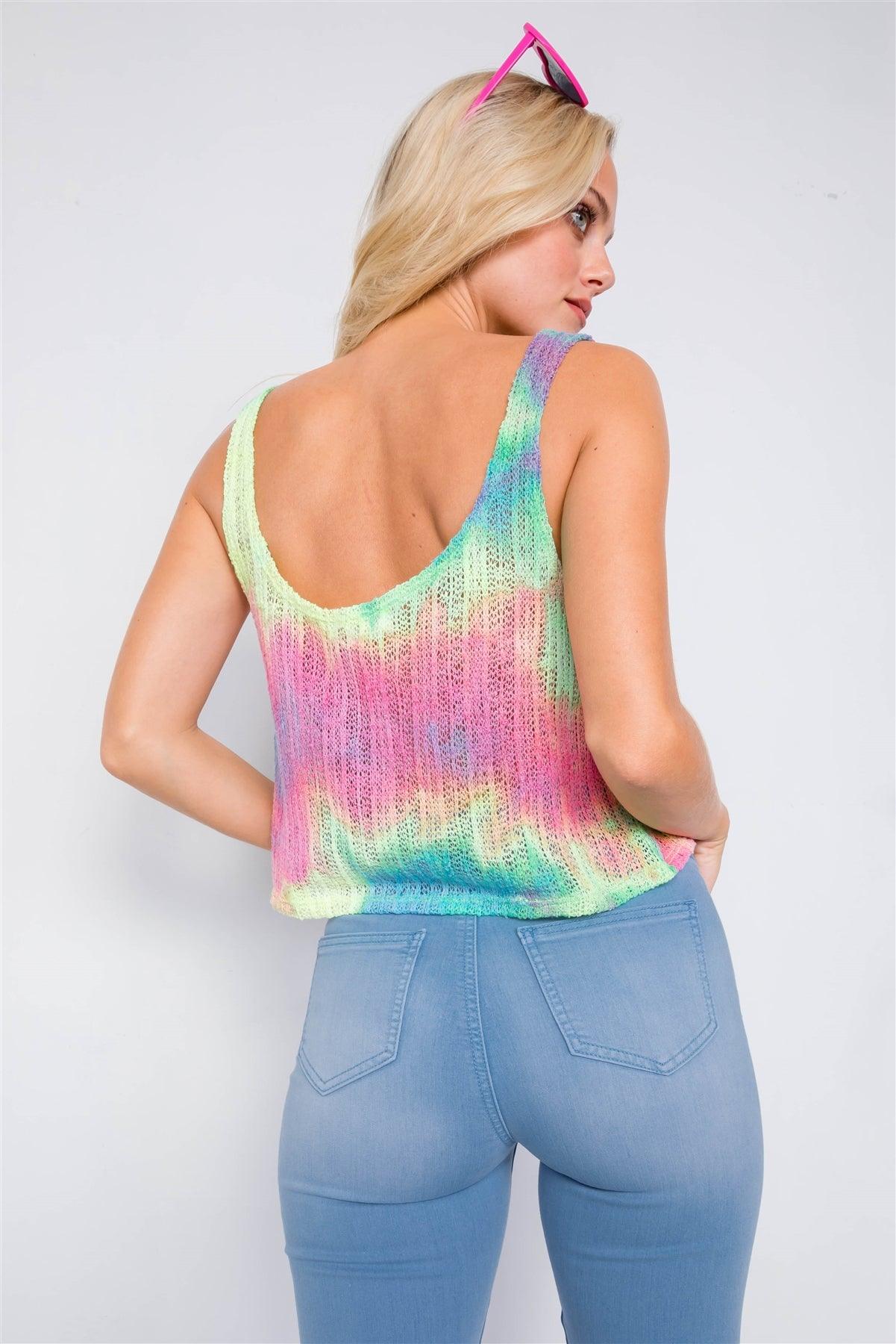 Best Seller! Rainbow Sleeveless Tie Dye Front Pocket Knit Tank Top /3-2-1