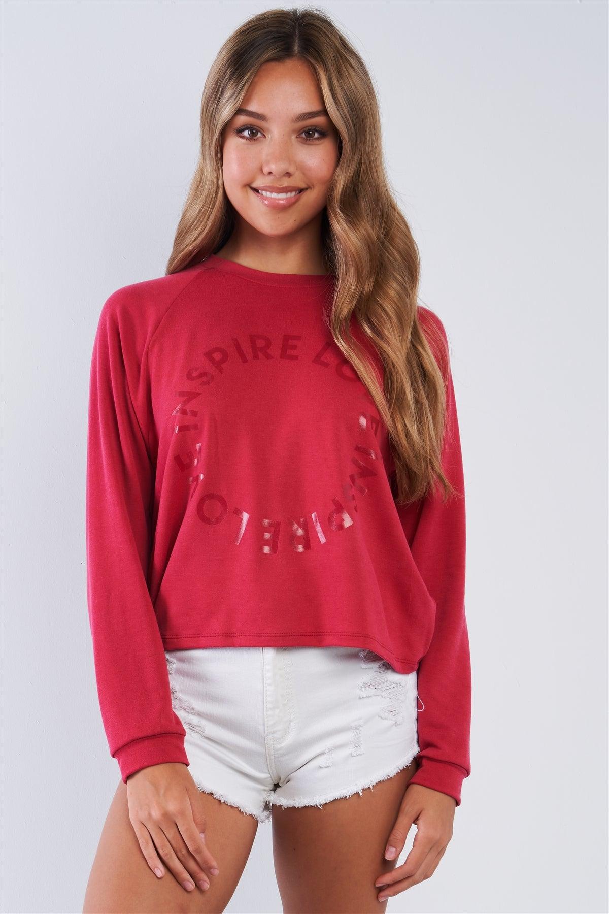 "Inspire Love" Graphic Print Crew Neck Fleece Sweater /3-2-1