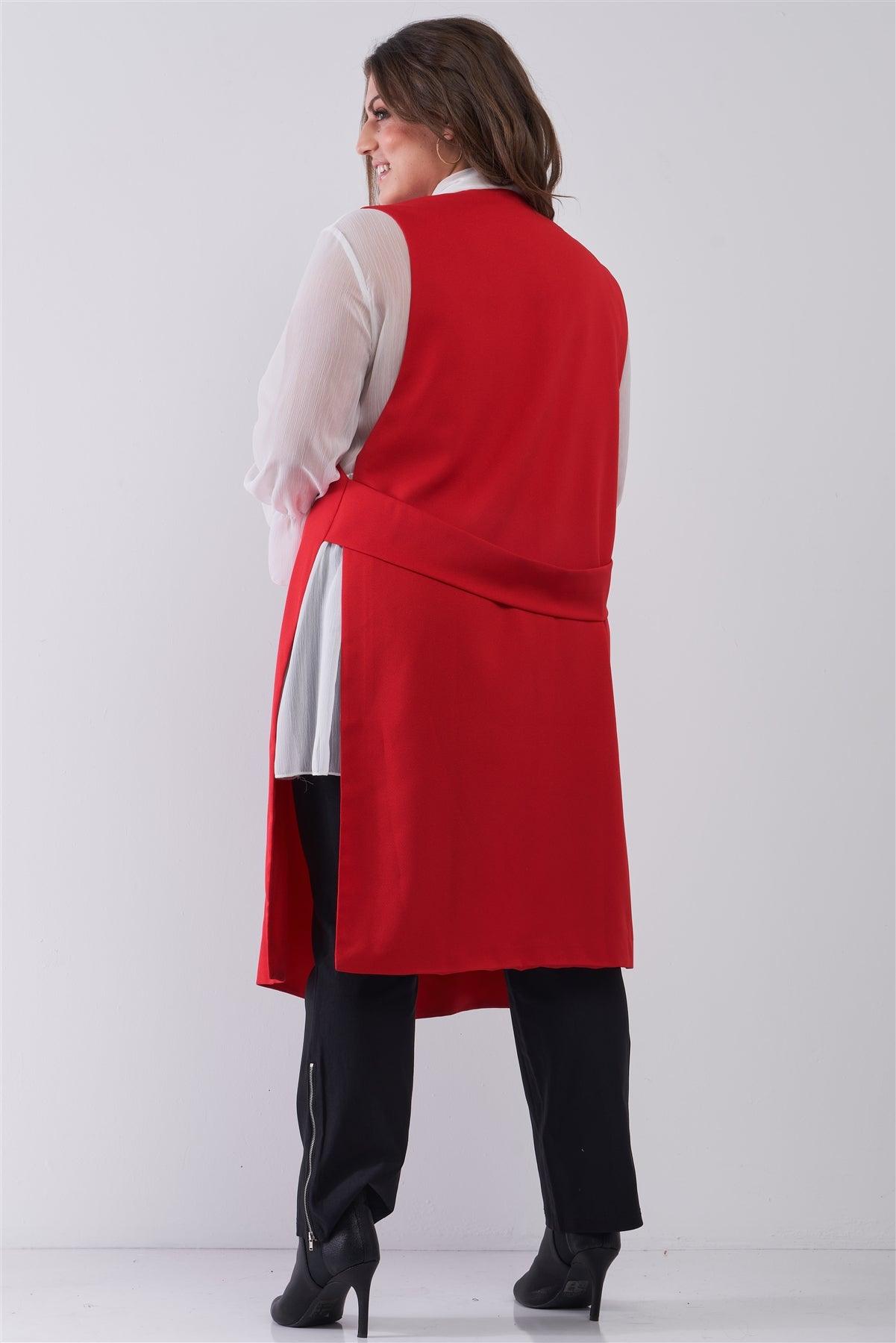 Junior Plus Red Open Front And Side Sleeveless Long Vest /6 Pieces