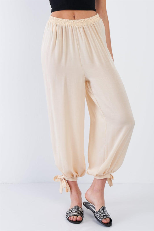 Silk Champagne Yellow Ankle Cut Out Semi-Sheer Jogger Pants  /1-1-2-1