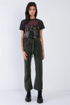 Green Solid Casual Boot Cut Leg Comfy Ankle Length Pants  /2-2-2