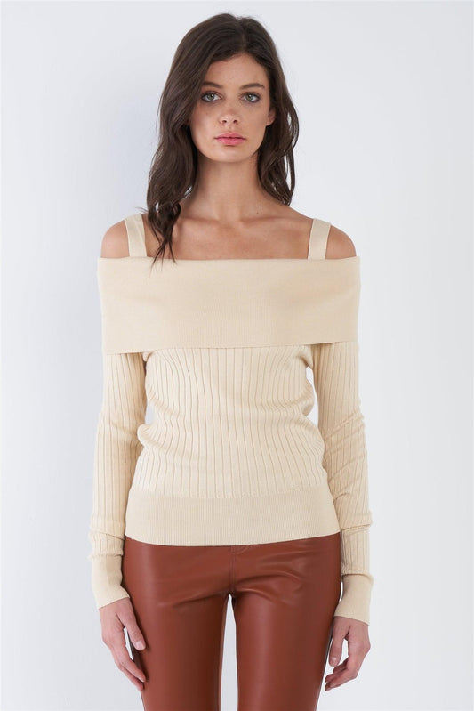 Cream Beige Off-The-Shoulder Top /2-2-2