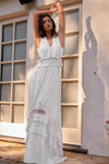 White Boho Crochet Sleeveless D-Ring Shoulder Hooks Detail Open Back Ruffle Maxi Dress