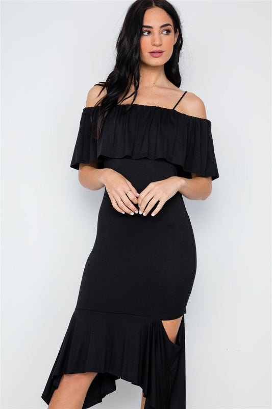 Black Cami Flounce Cut Out Dress /3-1-1