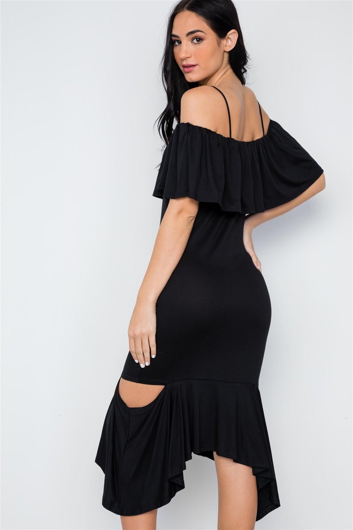 Black Cami Flounce Cut Out Dress /3-1-1