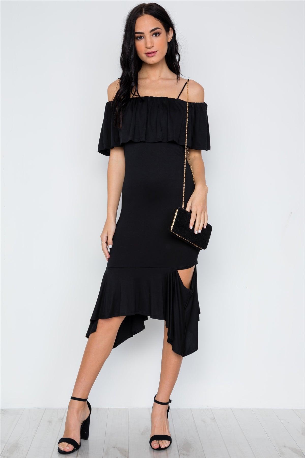 Black Cami Flounce Cut Out Dress /3-1-1