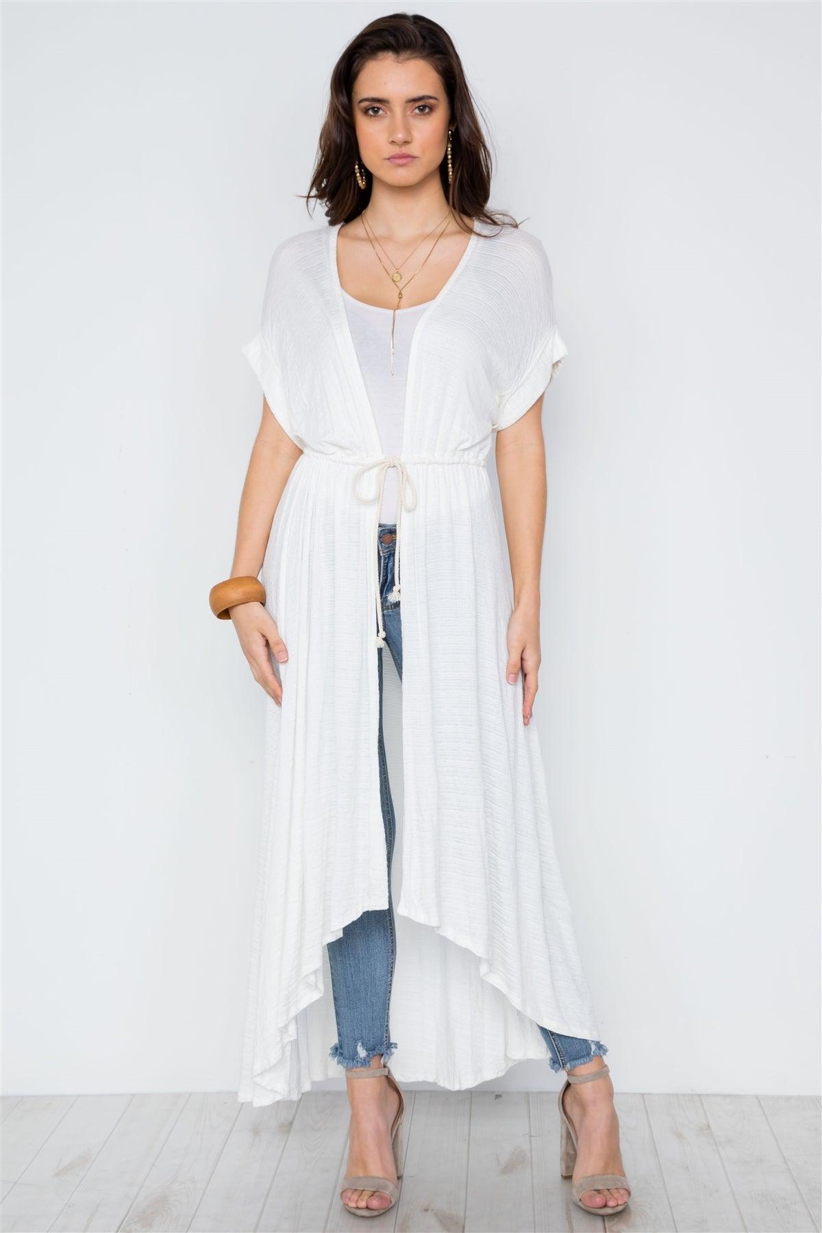 White Knit High Low Boho Cardigan Cover Up / 2-2-2