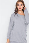 Grey Relaxed Fit Lace-Up Sides Mini Sweater Dress  /2-2-2