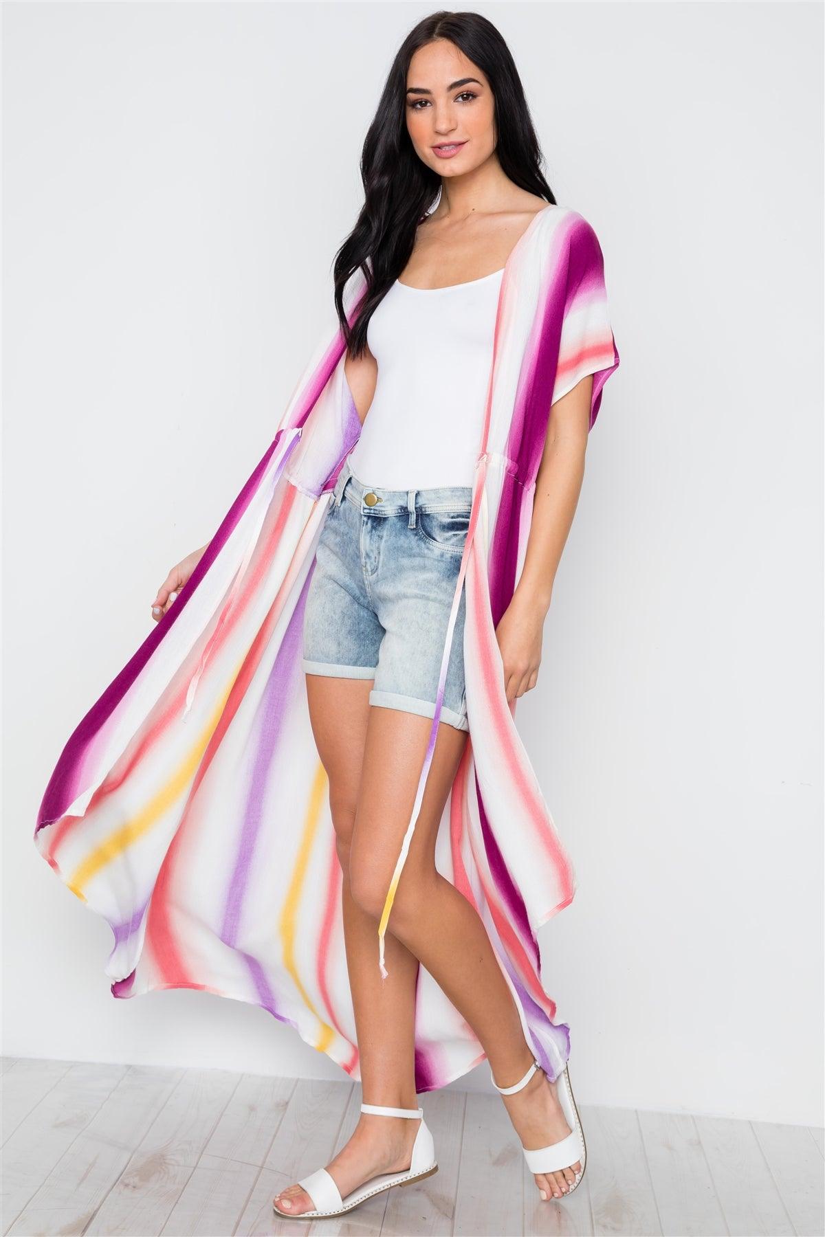 Multi Purple Kimono High Low Cover Up /2-2-2