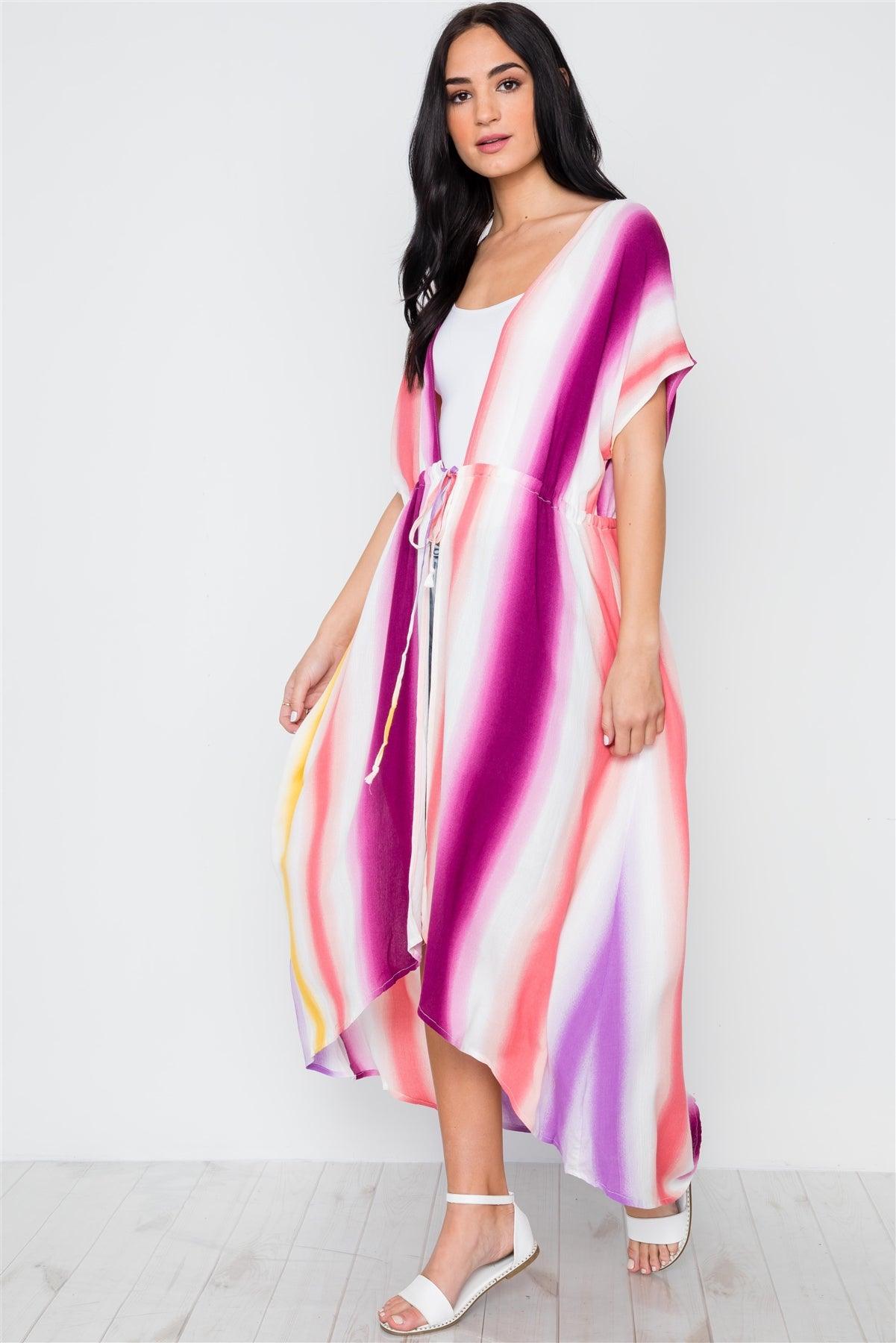 Multi Purple Kimono High Low Cover Up /2-2-2